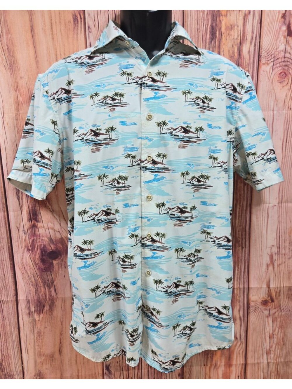 Johnnie-O Hangin Out Hawaiian Shirt Mens Medium Island Print Short Sleeve